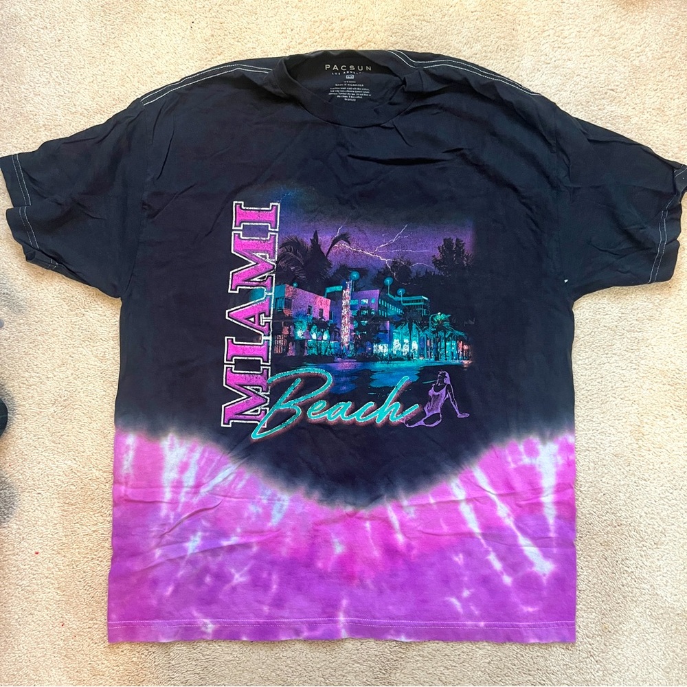 Pacsun “Miami Beach” Black and Pink Mens Medium T-Shirt